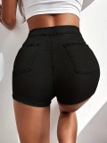 Black Denim Shorts High Waist Strechy Shorts