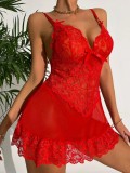 Sexy Lingerie Red Mesh Lace Cami Night Dress