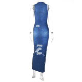 Fashion Print Blue Chic Bodyon Maxi Dress