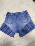 Ladies Blue Printed Casual Ruffles Shorts