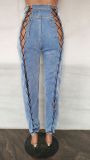 Womens Lace-Up Denim Long Pants