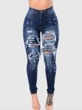 Ripped Tight Denim Pants Little Stretch Jeans
