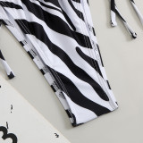 Sexy Striped Shirt Collar Mesh Three-Piece Bikini Set