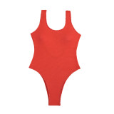 Red Metal Chain Low Back One Piece Swimsuit