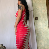 Sleeveless Printed Tight Long Dress