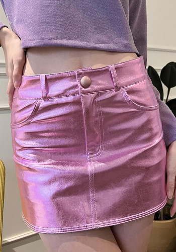 High Waist Coated Slim Skirt Fashion Shiny Skirt