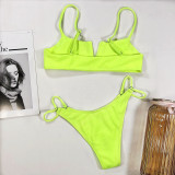 Solid  Ribbed V-Bar Bikini Set