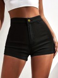 Black Denim Shorts High Waist Strechy Shorts