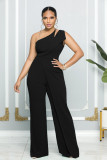 Chic Sleeveless One Shoulder Straight Leg Career Jumpsuit