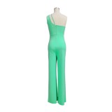Chic Sleeveless One Shoulder Straight Leg Career Jumpsuit