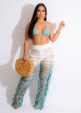 Sexy Beach Gradient Tassel Knitting Bra & Pants Set Cover-Up