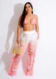 Sexy Beach Gradient Tassel Knitting Bra & Pants Set Cover-Up