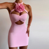 Sexy Cutout Halter Neck 3D Flower Bodycon Dress