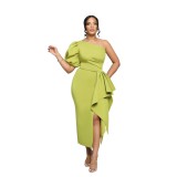 Solid Slash Shoulder Slit Party Puff Sleeve Fashion Dress