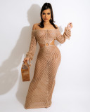 Sexy Hollow Out Knitted Deep V Beach Dress Cover-Up