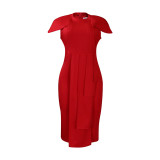 Hot Sale Solid Elegant Short Sleeve Bodycon Midi Dress