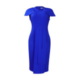 Hot Sale Solid Elegant Short Sleeve Bodycon Midi Dress