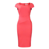 Solid Short Sleeve Office Bodycon Midi Dress