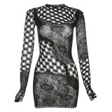 Sexy Jacquard Hollow Out High Waist Bodycon Mini Dress