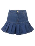Ladies Mini Pleated Dark Blue Denim Skirt