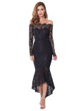 Women Sexy Lace Long Sleeve Meimaid Prom Dress