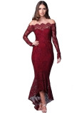 Women Sexy Lace Long Sleeve Meimaid Prom Dress