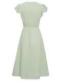 Summer Solid Button V-Neck Short Sleeve A-Line Dress