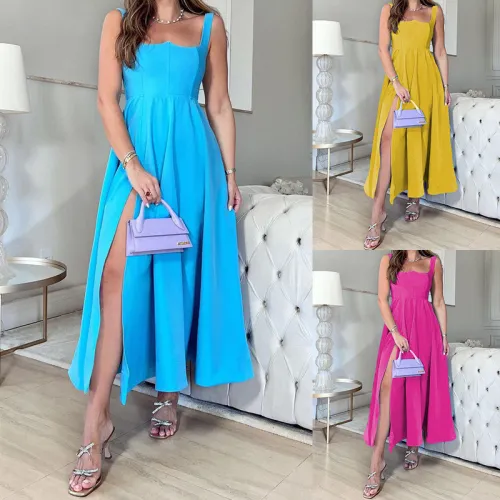 Sexy Sleeveless Strap A-Line Slit Long Dress