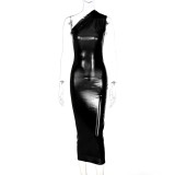 Spring Fashion Style Solid Slim Fit Slash Shoulder Sleeveless Dress