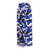 Plus Size Camo Print Zipper Slit Elastic Waist Casual Long Skirt