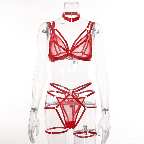 Mesh See-Through Sexy Bondage Lingerie Set