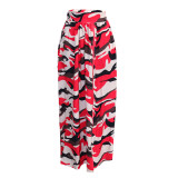 Plus Size Camo Print Zipper Slit Elastic Waist Casual Long Skirt