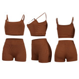 Sports Solid Casual Cropped Cami Top + Shorts Ribbed 2-Piece Set