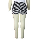 Striped Drawstring High Waist Fashion Plus Size Shorts