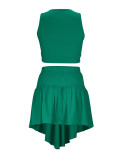 Solid Sleeveless Crop Top Irregular Skirt 2-Piece Set