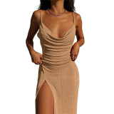Solid Cami Slit Sexy Bodycon Dress