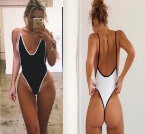 Sexy Contrast Binding One Piece Swimsuit