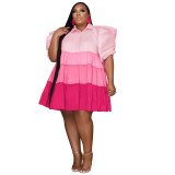 Colorblock Contrast Bubble Sleeve Loose Dress Plus Size Dress