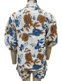 Floral Print Shirt + Cami Top +Shorts 3PCS Set