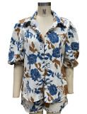 Floral Print Shirt + Cami Top +Shorts 3PCS Set