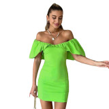 Solid Ruched Off Shoulder Bodycon Mini Dress