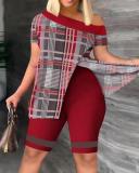 Casual Print Short Sleeve Two-Piece Shorts Set