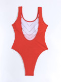 Red Metal Chain Low Back One Piece Swimsuit