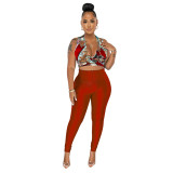 Sexy Wrap Sleeveless Crop Top and Tight Pants 2PCS Set