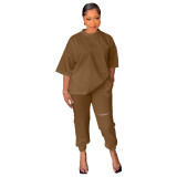 Loose Casual 2PCS Set Half Sleeve Top and Ripped Cargo Pants Set