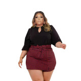 Plus Size Two-Piece Set Long Sleeve Crop Top and Print Culottes
