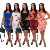 Solid Mesh Insert Sexy See-Through Sleeveless Tight Romper