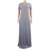 Sexy Solid Short Sleeve Casual Loose Plus Size Maxi Dress