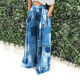 High Waisted Printed Wide Leg Casual Pants