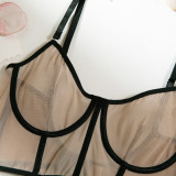 Sexy Lingerie Fishbone Contrast Color Mesh Sexy See-Through Bra and Panty
